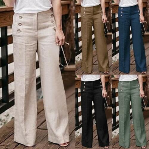 L/P Damen Haremhose Baggy Weite Beine Stoffhose Boho high waist button Hose Pant