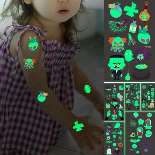 Luminous Temporary Tattoo Sticker Halloween Vampire Clown Skull Pumpkin Light Night Glowing Tatto Kids Child Boy Baby Fake Tatoo