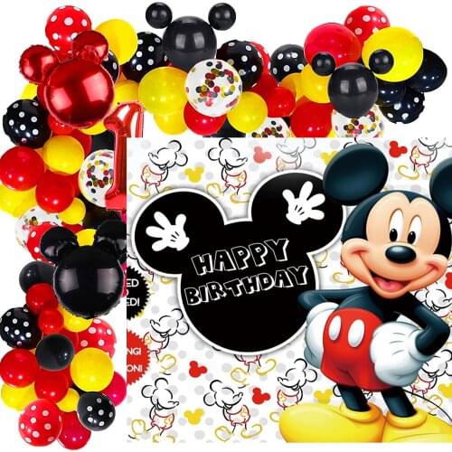 Vinyl Custom Mickey Mouse Party Backdrops Minnie Mouse Background Wall Cloth Birthday Party Decoration Layout Studio Photography