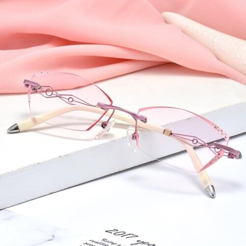 Ladies Prescription Glasses Myopia Hyperopia Custom Glasses Frameless Diamond Coloured Glasses Radiation Proof Optical Glasses 1