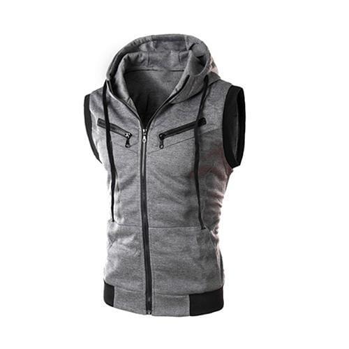 New Mens Fashion s Drawstring Hooded Zipper Slim Fit Vest Waistcoat Outerwear
