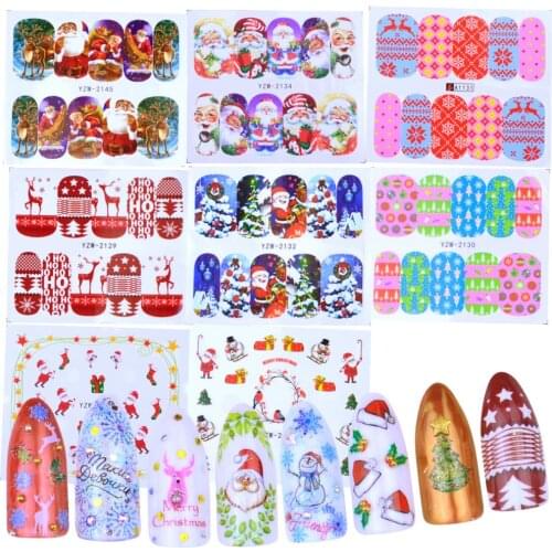 1 Sheet Nail sticker New Year Tattoo Christmas Water Decal Santa Claus Snowman Full Wraps Designs Decals Nail Art