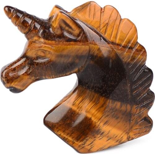 2'' Natural Tiger-Eye Stone Crystal Unicorn Specimen Carved Horse Figurine 1 PC
