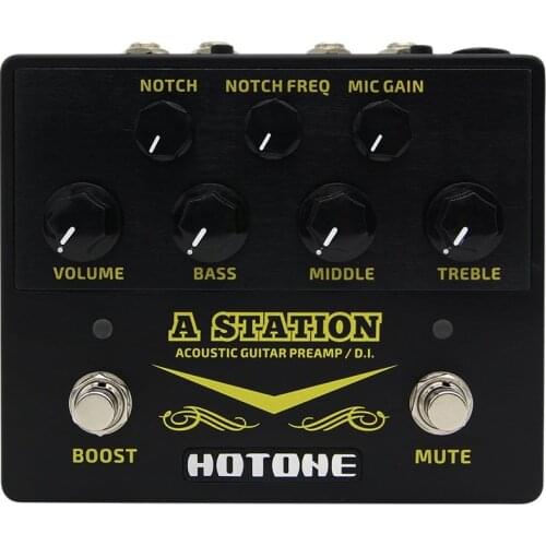 Hotone A Station Acoustic Preamp /DI Box Guitar & Microphone Guitar Effects Pedal 9V DC Power Adapter Included AD-20