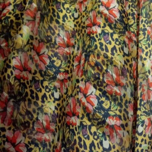Shiny chiffon silky pearly stripe leopard print fabric soft breathable craft DIY dress blouse fabric