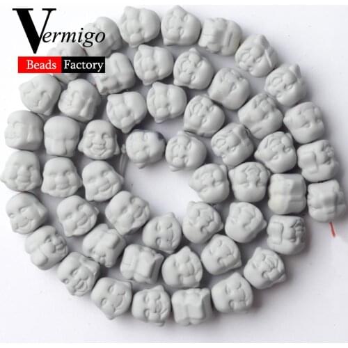 Natural Stone Gray Buddha Head Nanotech Rubber Hematite Beads For Jewelry Making 8mm Spacer Beads Diy Bracelets Accessories 15
