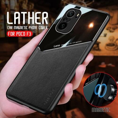 For PocoF3 Case Leather Texture Car Magnetic Phone Case For Xiaomi Poco F3 F 3 3F PocoPhone F3 Shockproof Back Cover Coque