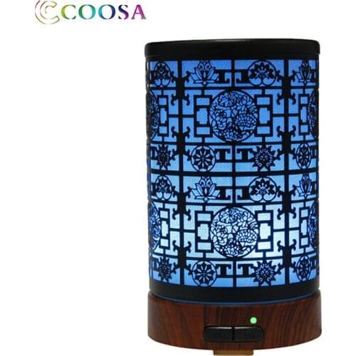 COOSA Vintage Air Humidifier 100ml Aroma Ultrasonic Humidifier Hand Carved Metal Diffuser Waterless Auto-off Cool Mist maker