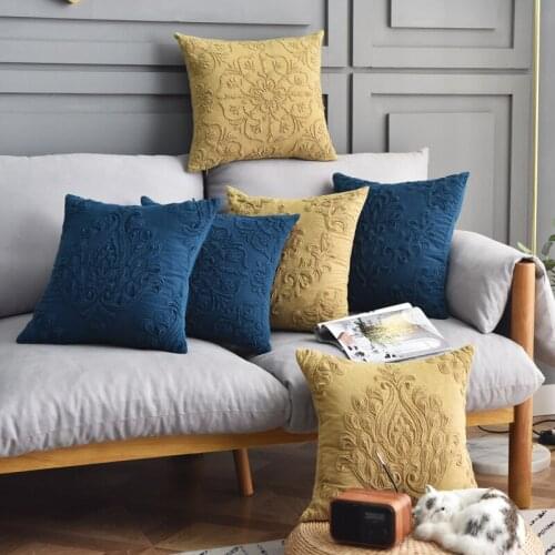 45x45cm handmade retro blue/yellow embroiderd cushion cover decorative sofa pillowcase household