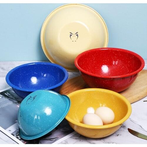 Enamel Bowl Simple Rice Bowl Mixing Bowl Home Salad Bowl Large Nostalgic Soup Plate Colorful Starry Dot Bowl