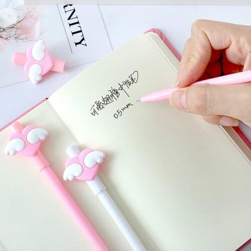 30 Pcs Korean Stationery Lovely Wings Love Neutral Pen Gel Cartoon Student Writing Tool Black Signature Pen 0.5 School Supplies