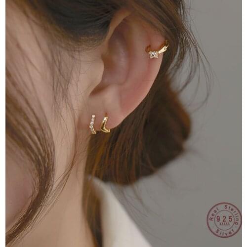 HI MAN 925 Sterling Silver Japanese Personality Geometric Zircon Flower Hoop Earrings Women Charm Friendship Jewelry