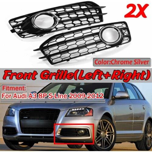 Chrome/Black 2x Car Front Fog Light Lamp Cover HONEYCOMB Front Grille Grill For Audi A3 8P S-Line 2009-2012 8P0807682 8P0807681