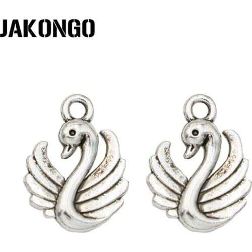 JAKONGO Antique Silver Plated Swan Charms Pendant for Jewelry Making Earrings Bracelet Accessories DIY 17x12mm 25PCS/lot