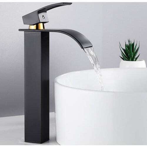 Bathroom Basin Faucet Deck Mount Waterfall Bathroom Faucet Vanity Vessel Sinks Mixer Tap Single Handle Cold And Hot Water Tap