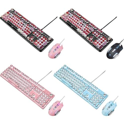 Creative Retro Punk Mechanical Lipstick Metal Keyboard Mouse Set Round Key for Laptop Desktop Computer Keyboard Accessories