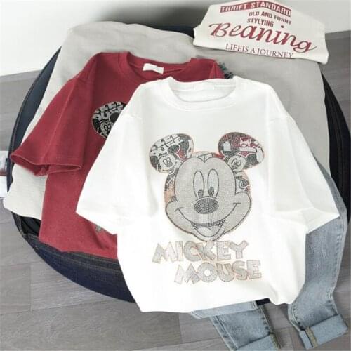 Summer Disney Women T-shirts Mickey Mouse Short Sleeve Tee Tops Cartoon Loose Tops Female Hip Hop Streetwear Girl Casual Clothes