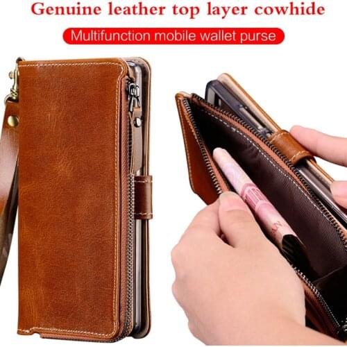 Multi-functional Zipper Genuine Leather Case For Xiaomi Redmi 4 Wallet Stand Holder Silicone Protect Phone Bag Cover