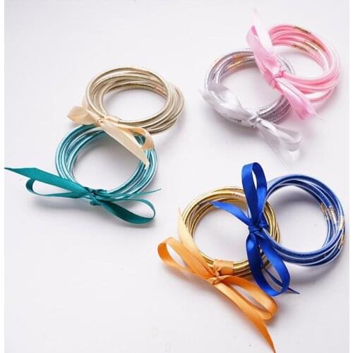 Multi-layer Shiny Jelly Bracelet filled Silicone Round Bracelet Set Womens Bow Bracelet Jewelry Gift Bracelet