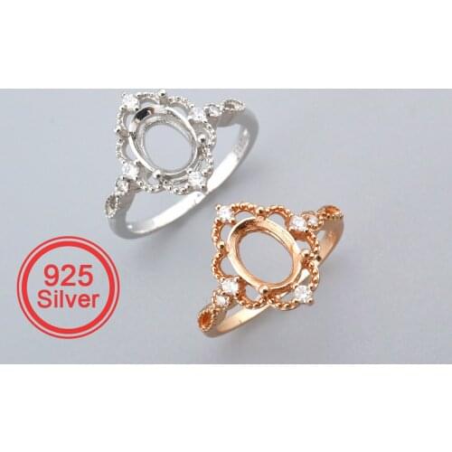 6x8MM Oval Prong Ring Settings Solid 925 Sterling Silver Rose Gold Plated Vintage Style Lace Set Size DIY Ring Bezel 1224084