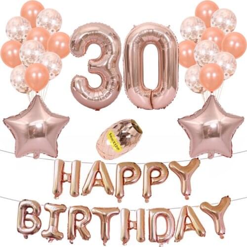 Rose gold 16 20 21 30 40 birthday balloon decoration Rose gold party decoration aluminum foil balloon set