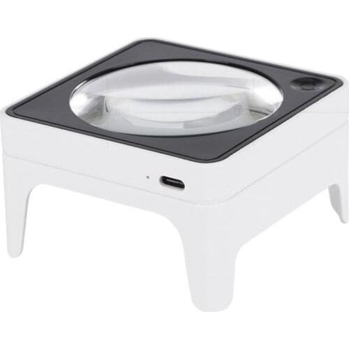 4X Four LED Lights Square Glass Desktop Portable Rechargeable Reading Appreciation Magnifier K9 Optical Magnifying Glass