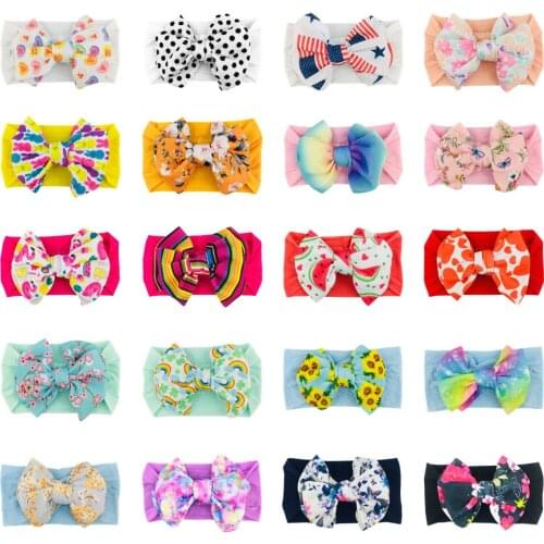 20pc/lot Newborn Floral Prints Nylon Headbands,Fruit/Dot/Rainbow/Flag Prints Hair Bows Nylon Headband,Children Girls Headwear