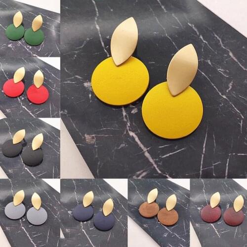 2021 New Metal Geometric Wooden Pendant Earrings Irregular Geometric Long Earrings Fashion Womens Jewelry