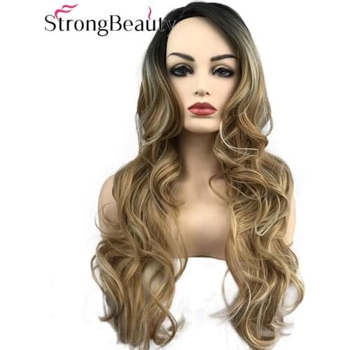 StrongBeauty Long Curly Wigs Synthetic Wig Gradient Color Wigs Heat Resistant Womens Hair