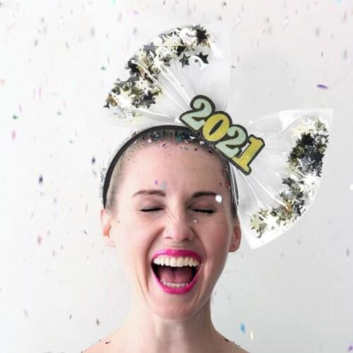 OMSJ Celebrates 2021 Bow Hairbands Trendy Latest New Year And Christmas Ladies Star Sequins Accessories Headwear For Party Clubs