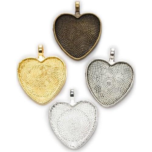 1 Piece Heart Shaped Cameo Frame Cabochon Base Settings Charms Pendants Jewelry Making 34x27mm(Fit 25mm)