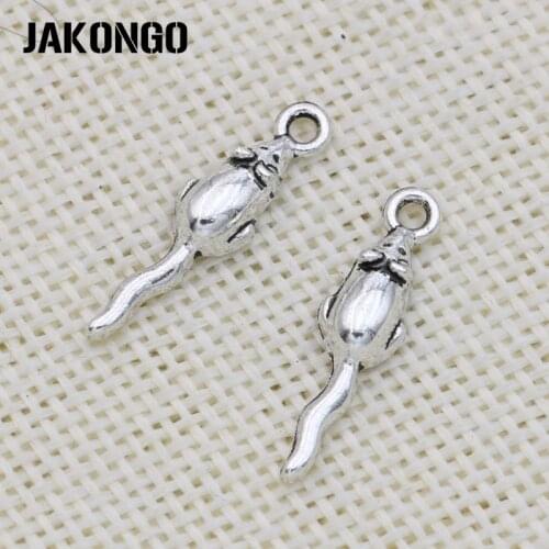 JAKONGO Antique Silver Plated Mouse Charms Pendant for Jewelry Making Bracelet Accessories DIY Handmade 24x6mm 30PCS/lot