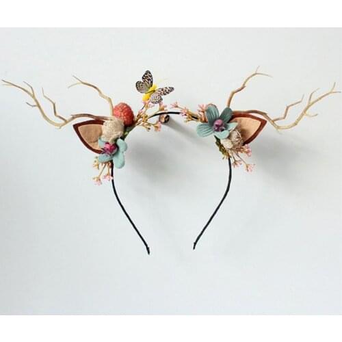 Women Girls Christmas Fairy Tale Reindeer Antler Headband Cat Ear Hair Hoop Prop F3MD
