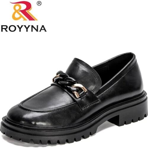 ROYYNA 2021 New Designers Platform Heels Shoes Ladies Genuine Leather Shoes Women Chunky Heel Pumps Feminimo Office Dress Shoes