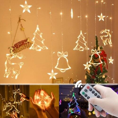 3.2M LED Christmas star snowflake deer Bells tree Garland Lights Fairy Curtain Light For New Year Party Wedding Holiday Decor