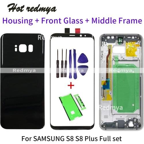S8 Full Housing Cover Case Chassis Middle Frame Bezel +Battery Cover + Front Screen Glass Lens For Samsung Galaxy S8 Plus G955