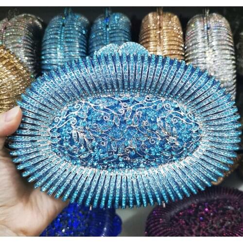 Silver Metal Sky Blue Crystal Clutches For Women Diamond Evening Bags 100% Handmade Female Rhinestone Money Phone Handbag Purses