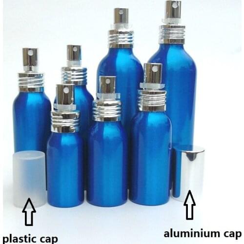 20-50pcs 30-500ml blue Aluminum empty spray bottle plastic cap Fine Mist Refill cosmetic spray jar Sample subpackage travel