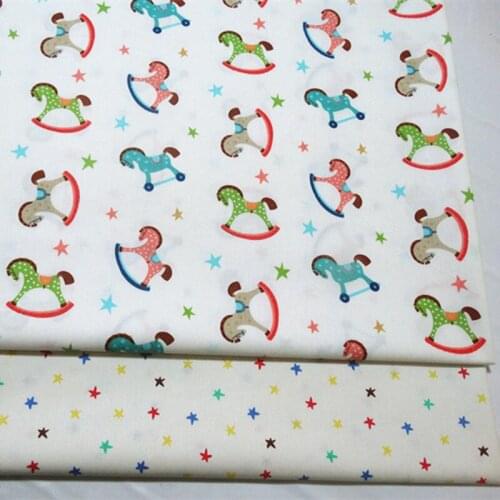 So Cute 50x40cm 2pcs Colorful Trojan Horse & Fivestar Fabric Bundle For DIY sewing Doll Cloth