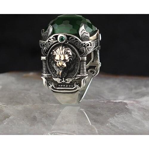 Zircon 925 Silver Traditional Handmade Turkish Ring Luxury Lion Engraving Quality Best Craftman Jewelry Gift for Women Men