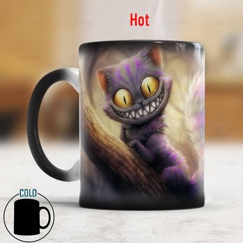 Light magic cat 350ml Heat sensitive Coffee mug cup Porcelain Magic Color changing Tea Cups mug