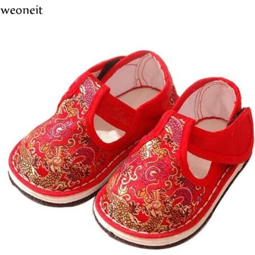 Weoneit Classic Chinese Wind Baby Soft Foot Shoes Baby Newborn Prewalker Kids Boy Girls Toddler Shoes for Foot 11-16.5cm Kids