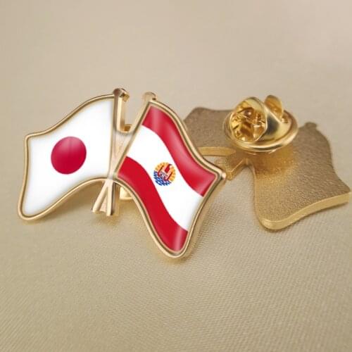 Japan and French Polynesia Crossed Double Friendship Flags Lapel Pins Brooch Badges