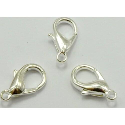 50 Silver Plated Jewelry Lobster Clasp Findings 14x7mm