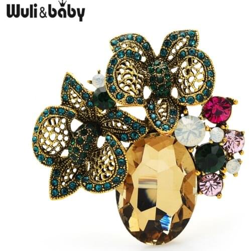 Wuli&baby 2-color Rhinestone Vase Flower Brooches Women Unisex Weddings Office Casual Brooch Pins Gifts