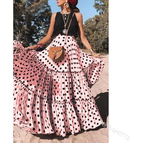 Polka Dot Long Skirt Women Bohemian Vacation Ruffle Big Swing A-line Dress 2021 Summer Clothing High Waist Print Traf Y2k Skirts