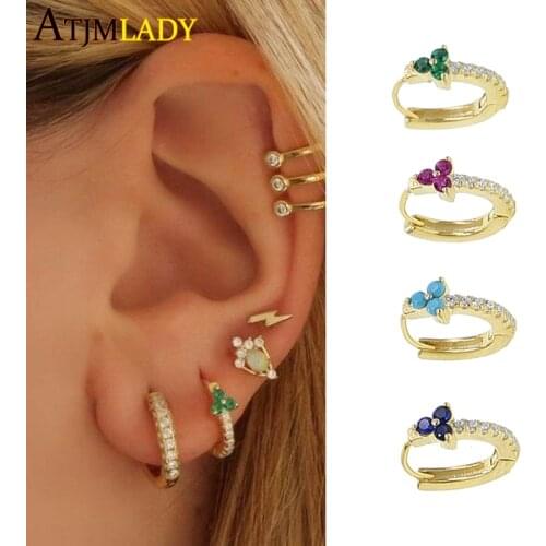 Hoop Earrings Earings Oorbellen 925 Sterling Hoop Earring Color Paved Cz Flower Charm For Women Wedding Gift Dainty Elegant NEW