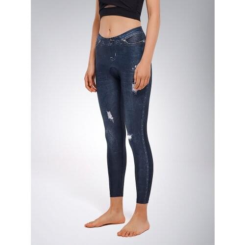 Santic Cycling Pants Women Spring/Summer High Elastic Imitation Denim Casual Sports Pants Bicycle Riding Leggings Asian Size