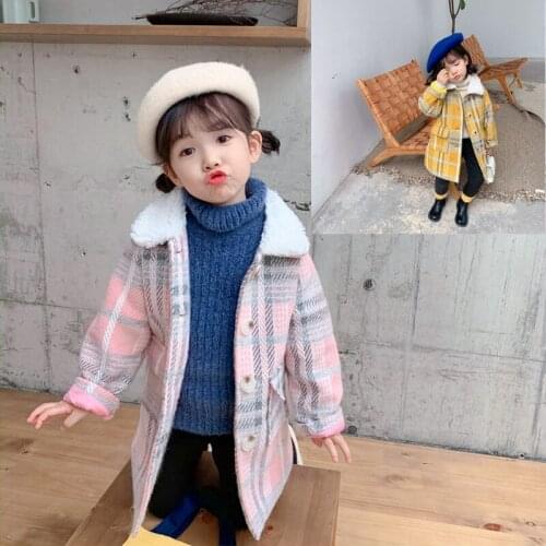 2019 Baby Girls Winter Coat Fashion Plaid Fur Collar Cotton Padded Warm Long Coats Jackets Kids Childrens Clothing Overcoat