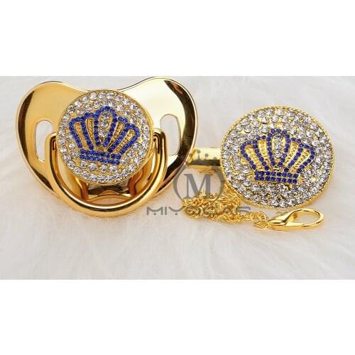 MIYOCAR Gold beautiful GOLD bling crown pacifier and pacifier clip set BPA free dummy bling unique design ABCB-8